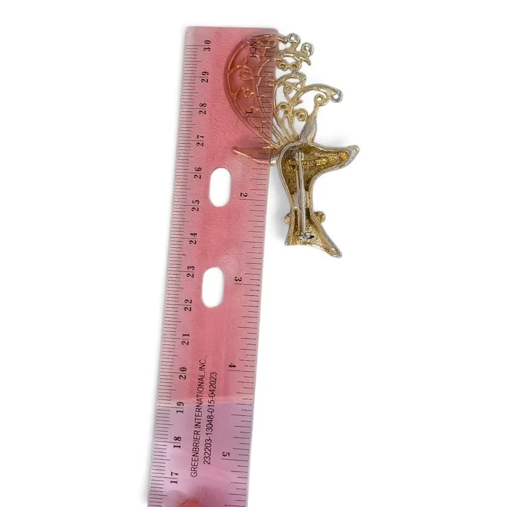Vintage Napier Gold Tone Reindeer Brooch Green Crystal Eye Christmas Pin